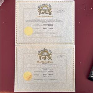 Cabbage Patch Kids Twins Adoption Papers & Birthday Cards